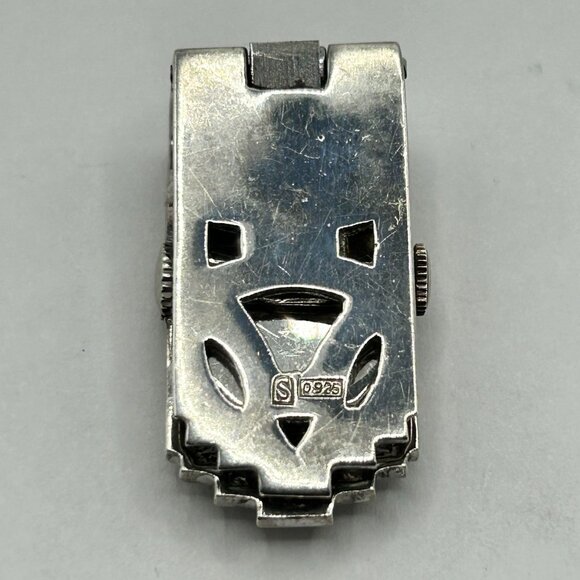 Antique Chronex Marcasite & 925 Sterling Silver Fur-Clip Watch - Windup Movement - Picture 5 of 6